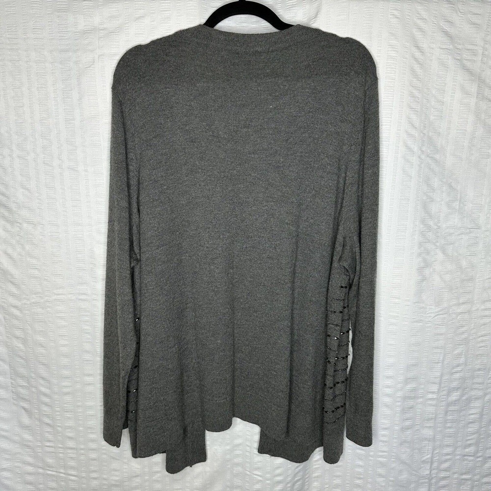 Talbots Sweater Womens 3x Gray Cardigan Beaded Lambswool Dressy Holiday Party - Picture 6 of 11